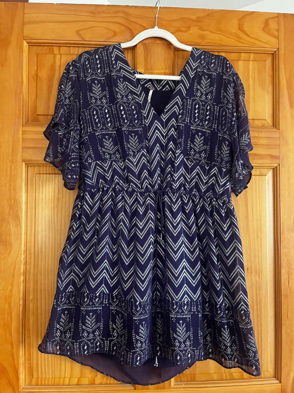 Free People Purple & Silver Patterned V-Neck Dress